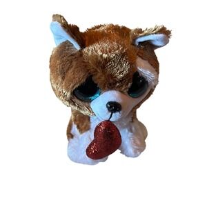 Ty Beanie Boos Smootches Dog Plush Heart Sparkle Blue Eyes TySilk‎